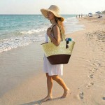Straw Tote: Woven Wheat Straw Tote - 2 Tones - Brown - BG-R11052BN